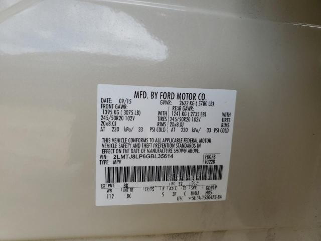 2LMTJ8LP6GBL35614 - 2016 LINCOLN MKX RESERVE BEIGE photo 13