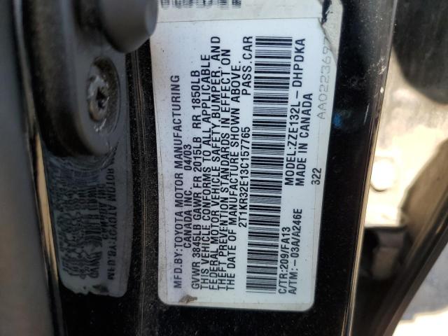 2T1KR32E13C157765 - 2003 TOYOTA MATRIX XR BLACK photo 12