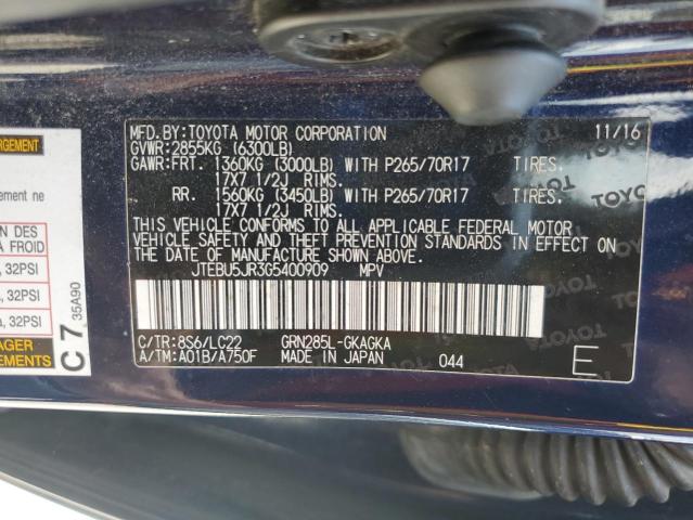 JTEBU5JR3G5400909 - 2016 TOYOTA 4RUNNER SR5/SR5 PREMIUM BLUE photo 14