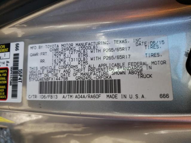 5TFUU4EN8FX144798 - 2015 TOYOTA TACOMA ACCESS CAB ვერცხლისფერი ფოტო 12