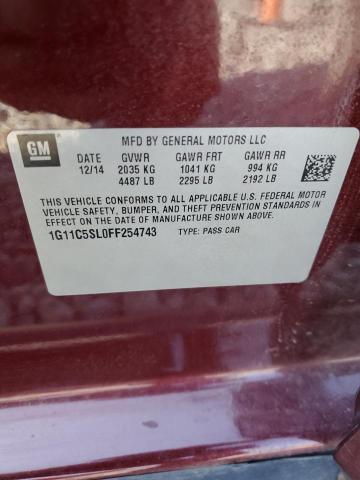 1G11C5SL0FF254743 - 2015 CHEVROLET MALIBU 1LT 红色 照片 12