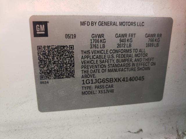 1G1JG6SBXK4140045 - 2019 CHEVROLET SONIC WHITE photo 13