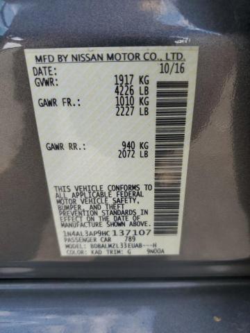 1N4AL3AP9HC137107 - 2017 NISSAN ALTIMA 2.5 GRAY photo 12