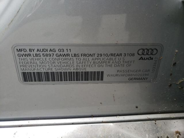 WAURVAFD8BN020394 - 2011 AUDI A8 L QUATTRO SILVER photo 12