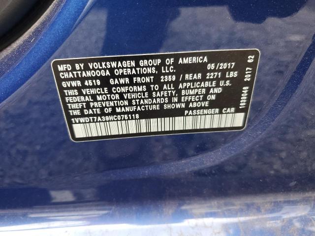 1VWDT7A39HC075118 - 2017 VOLKSWAGEN PASSAT R-LINE أزرق صورة 13