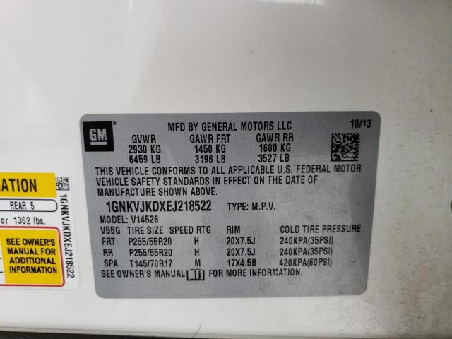 1GNKVJKDXEJ218522 - 2014 CHEVROLET TRAVERSE LTZ CREAM photo 13