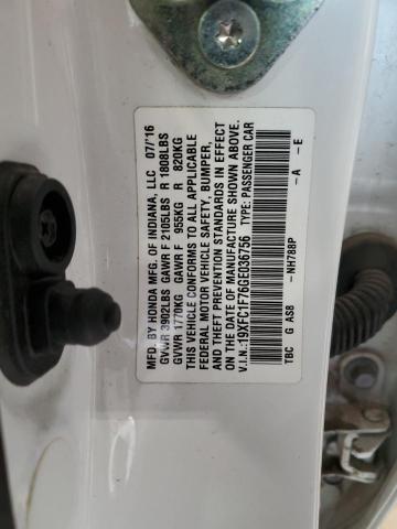 19XFC1F76GE036756 - 2016 HONDA CIVIC EXL WHITE photo 12