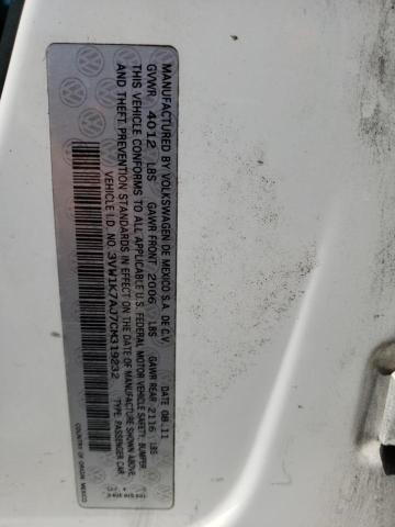 3VW1K7AJ7CM319232 - 2012 VOLKSWAGEN JETTA BASE WHITE photo 12