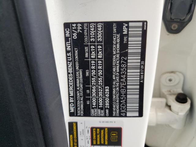 4JGDA5HB7EA435872 - 2014 MERCEDES-BENZ ML 350 4MATIC WHITE photo 13