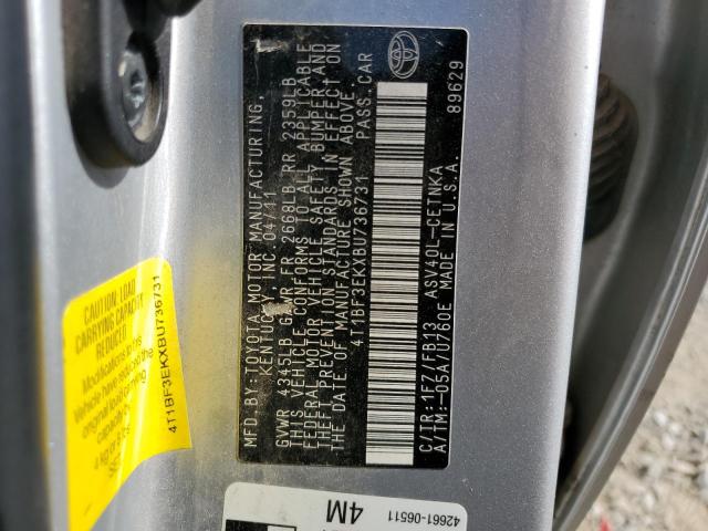 4T1BF3EKXBU736731 - 2011 TOYOTA CAMRY BASE Серебристый фото 12