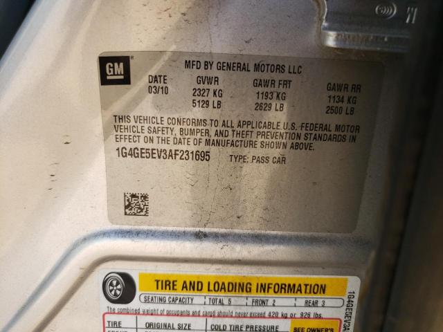 1G4GE5EV3AF231695 - 2010 BUICK LACROSSE CXS SILVER photo 12