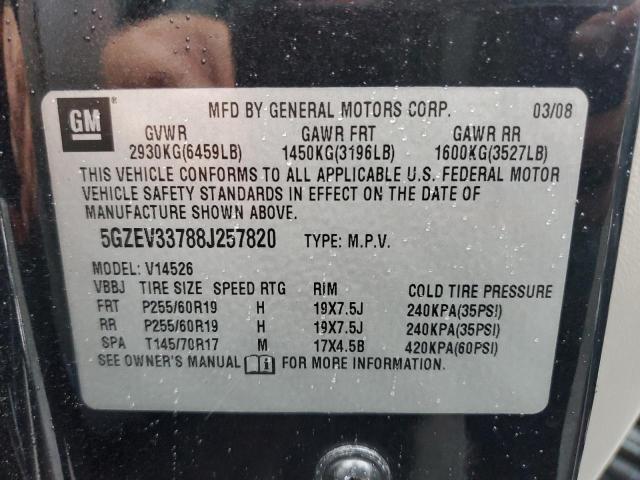 5GZEV33788J257820 - 2008 SATURN OUTLOOK XR BLACK photo 10