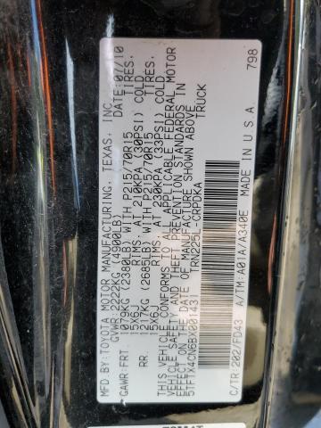 5TFTX4CN6BX001431 - 2011 TOYOTA TACOMA ACCESS CAB შავი ფოტო 12