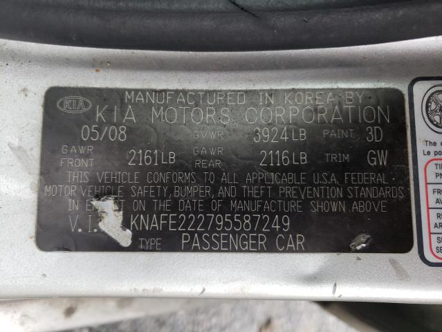 KNAFE222795587249 - 2009 KIA SPECTRA EX SILVER photo 12