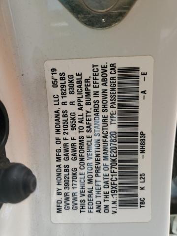 19XFC1F70KE207820 - 2019 HONDA CIVIC EXL WHITE photo 12