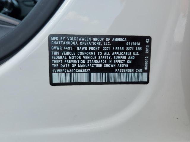 1VWBP7A39DC093527 - 2013 VOLKSWAGEN PASSAT SE WHITE photo 13