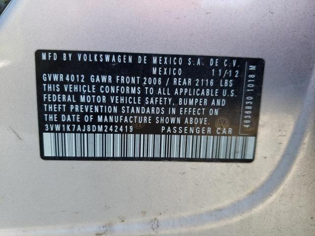3VW1K7AJ8DM242419 - 2013 VOLKSWAGEN JETTA BASE 银色 照片 12