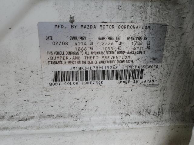JM1BK34L781115242 - 2008 MAZDA SPEED 3 თეთრი ფოტო 12