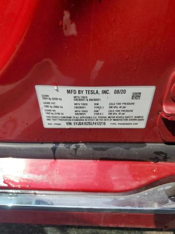 5YJSA1E25LF412216 - 2020 TESLA MODEL S RED photo 13