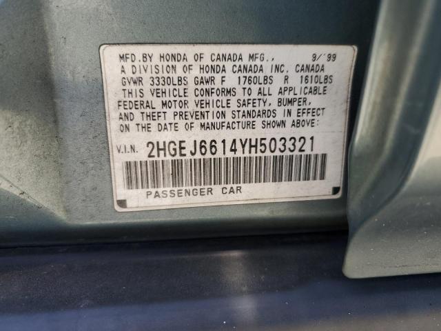 2HGEJ6614YH503321 - 2000 HONDA CIVIC BASE Gümüş foto 12