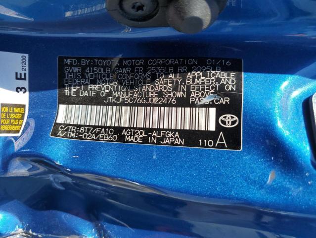 JTKJF5C76GJ022476 - 2016 TOYOTA SCION TC ლურჯი ფოტო 12