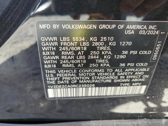 1V2DE2CA0RC235026 - 2024 VOLKSWAGEN ATLAS CROS SE Черный фото 13