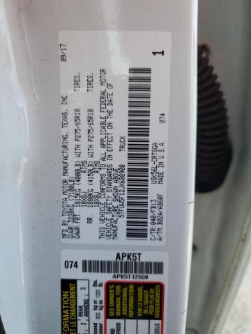 5TFUW5F12JX688900 - 2018 TOYOTA TUNDRA DOUBLE CAB SR/SR5 WHITE photo 12