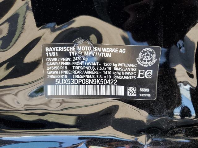 5UX53DP08N9K50422 - 2022 BMW X3 XDRIVE30I BLACK photo 14