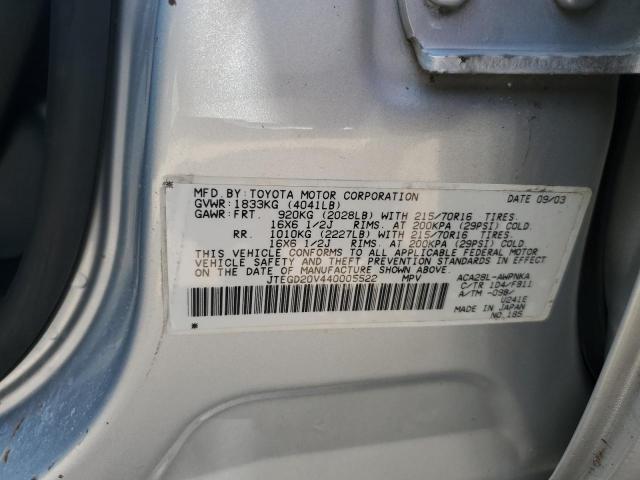 JTEGD20V440005522 - 2004 TOYOTA RAV4 SILVER photo 13