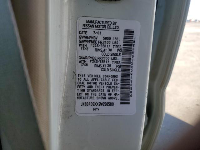 JN8DR09XX2W650580 - 2002 NISSAN PATHFINDER LE WHITE photo 13