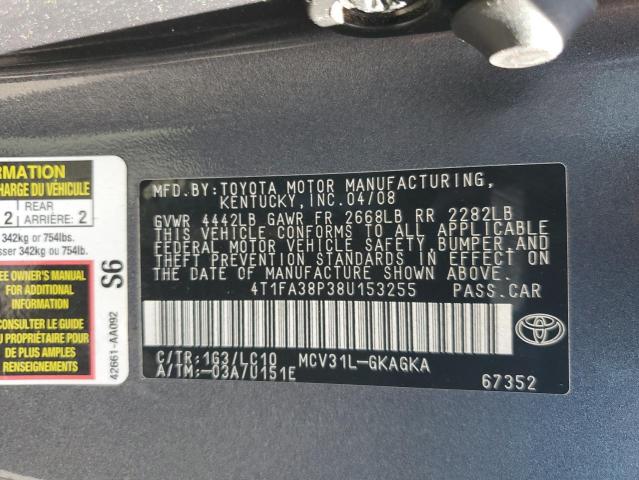 4T1FA38P38U153255 - 2008 TOYOTA CAMRY SOLA SE GRAY photo 12