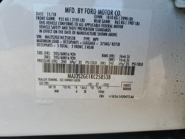 MAJ3S2GE1KC258538 - 2019 FORD ECOSPORT SE Blanco foto 13