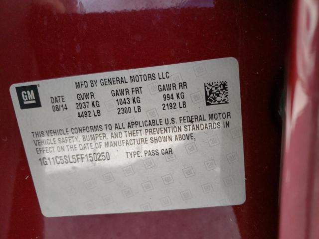 1G11C5SL5FF150250 - 2015 CHEVROLET MALIBU 1LT MAROON photo 10