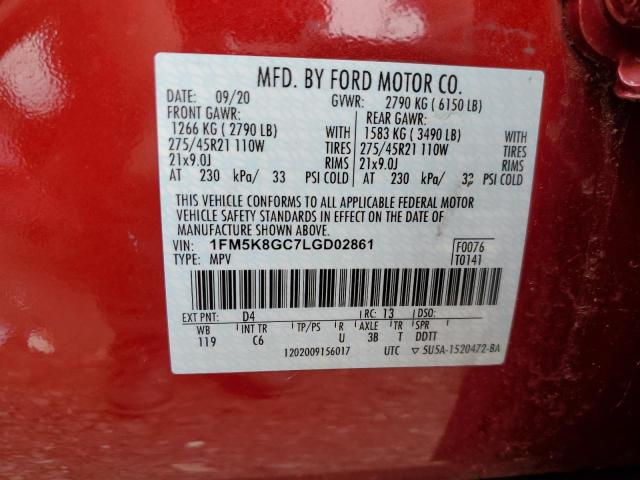 1FM5K8GC7LGD02861 - 2020 FORD EXPLORER ST RED photo 14