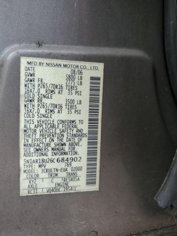 5N1AR18U26C684902 - 2006 NISSAN PATHFINDER LE 金色 照片 13
