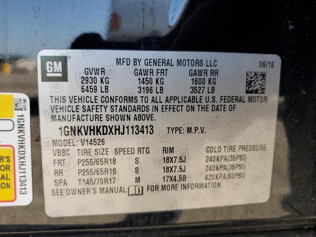 1GNKVHKDXHJ113413 - 2017 CHEVROLET TRAVERSE LT BLACK photo 13