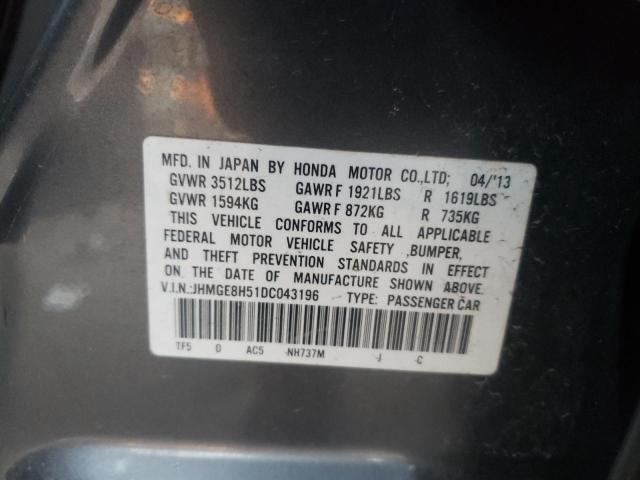 JHMGE8H51DC043196 - 2013 HONDA FIT SPORT SILVER photo 10