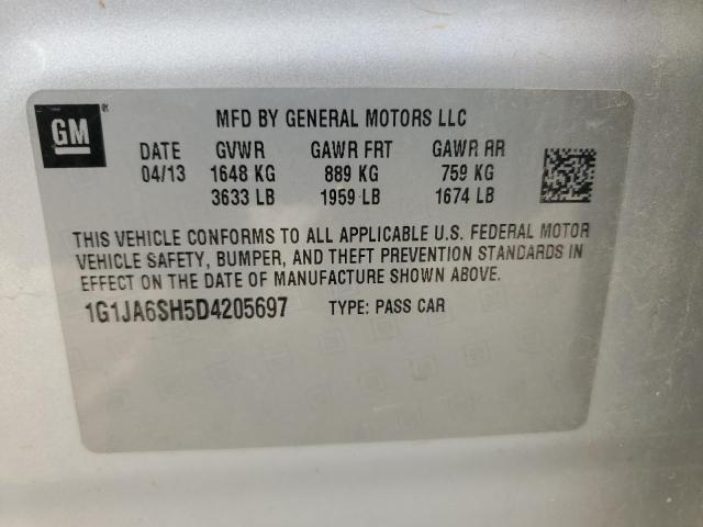 1G1JA6SH5D4205697 - 2013 CHEVROLET SONIC LS 银色 照片 12