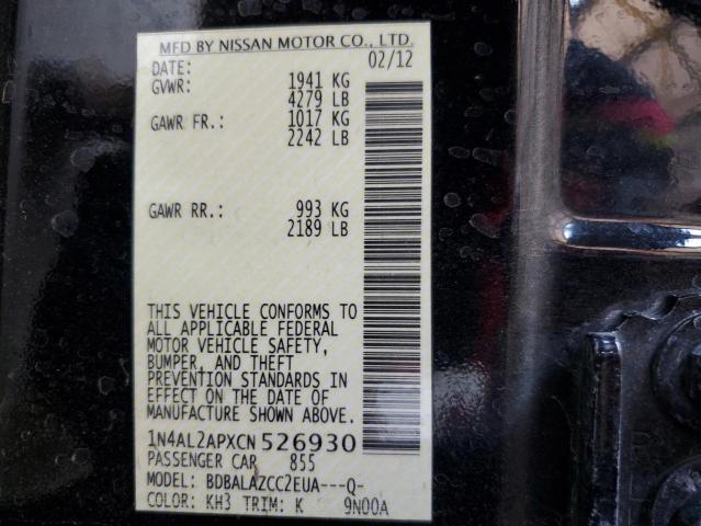 1N4AL2APXCN526930 - 2012 NISSAN ALTIMA BASE BLACK photo 12