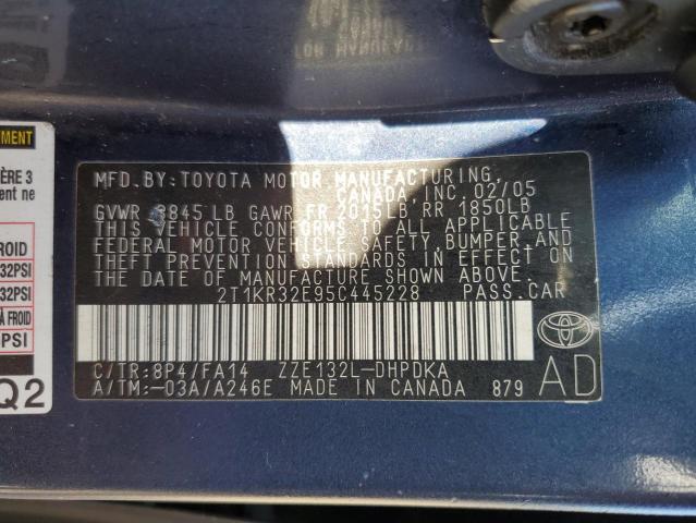 2T1KR32E95C445228 - 2005 TOYOTA COROLLA MA XR BLUE photo 13