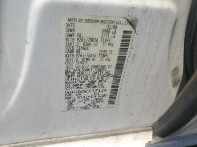 5N1AR18W76C637124 - 2006 NISSAN PATHFINDER LE WHITE photo 13