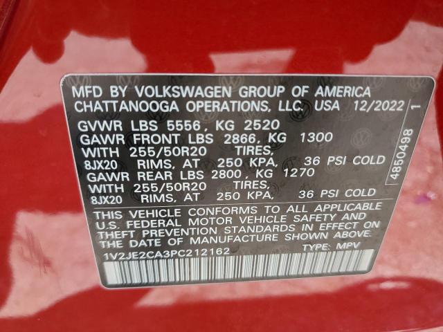 1V2JE2CA3PC212162 - 2023 VOLKSWAGEN ATLAS CROS SE Rouge photo 13