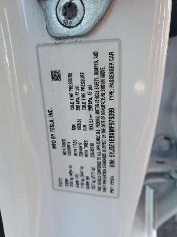 5YJ3E1EBXMF979399 - 2021 TESLA MODEL 3 WHITE photo 12