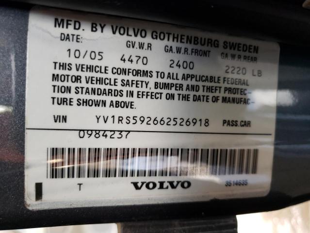 YV1RS592662526918 - 2006 VOLVO S60 2.5T GRAY photo 12