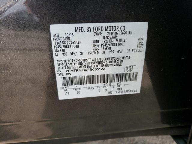 2FMTK4J8XFBC05122 - 2015 FORD EDGE SEL GRAY photo 13