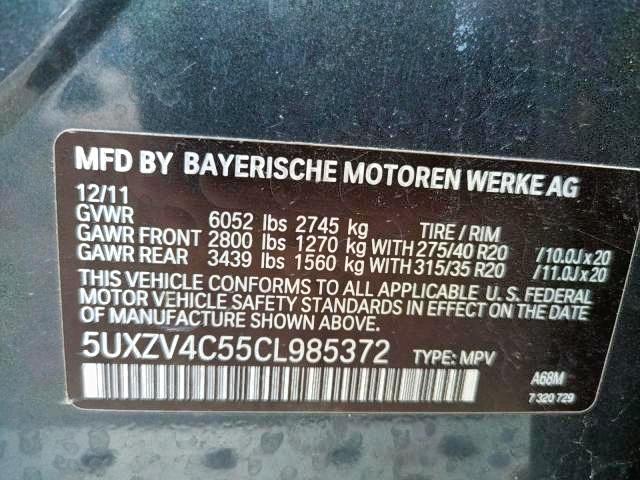 5UXZV4C55CL985372 - 2012 BMW X5 XDRIVE35I CHARCOAL photo 10