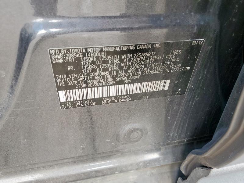 2T3RFREV2DW102965 - 2013 TOYOTA RAV4 XLE GRAY photo 13