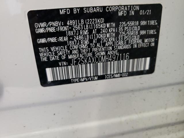 JF2SKAXC0MH497116 - 2021 SUBARU FORESTER TOURING 白色 照片 12