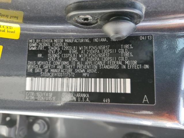 5TDZK3EH1DS117512 - 2013 TOYOTA HIGHLANDER BASE GRAY photo 13