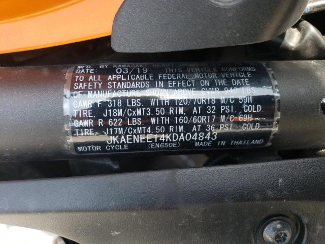 JKAENEE14KDA04843 - 2019 KAWASAKI EN650 E ORANGE photo 12